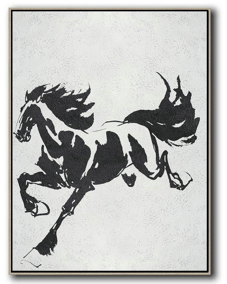 Size Extra Large Abstract Art,Black And White Minimal Painting On Canvas - Large Living Room Wall Decor